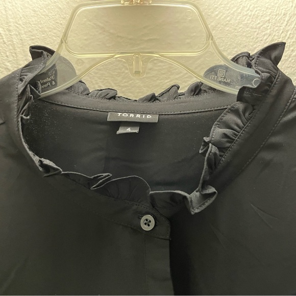 NWOT Torrid Sheet Black Blouse with ruffled neckline. - Picture 5 of 7